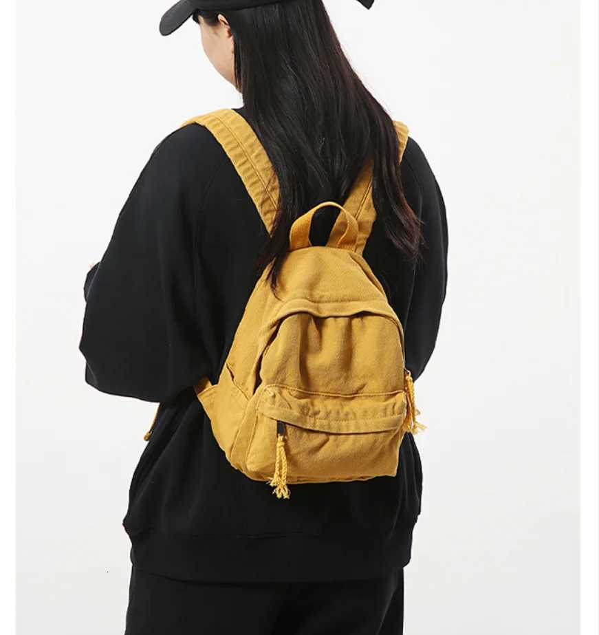 100 Cotton Small Backpacks Women Solid Canvas Little Leisure Or Travel Bags Cute Cloth Child School bags Shoulder Green PackageT260623