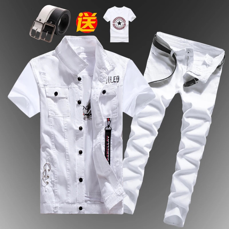 Mens Boys Casual Denim Vest Sleeveless Waistcoat Summer Jeans Pants Trousers Slim Fit Two Piece Set 260623banjia