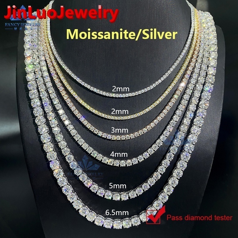 2MM 3MM 4MM 5MM 6MM 10MM Moissanite Tennis Chain Hip Hop Iced Out D Color VVS 925 Sterling Silver Mossanite Tennis Necklace