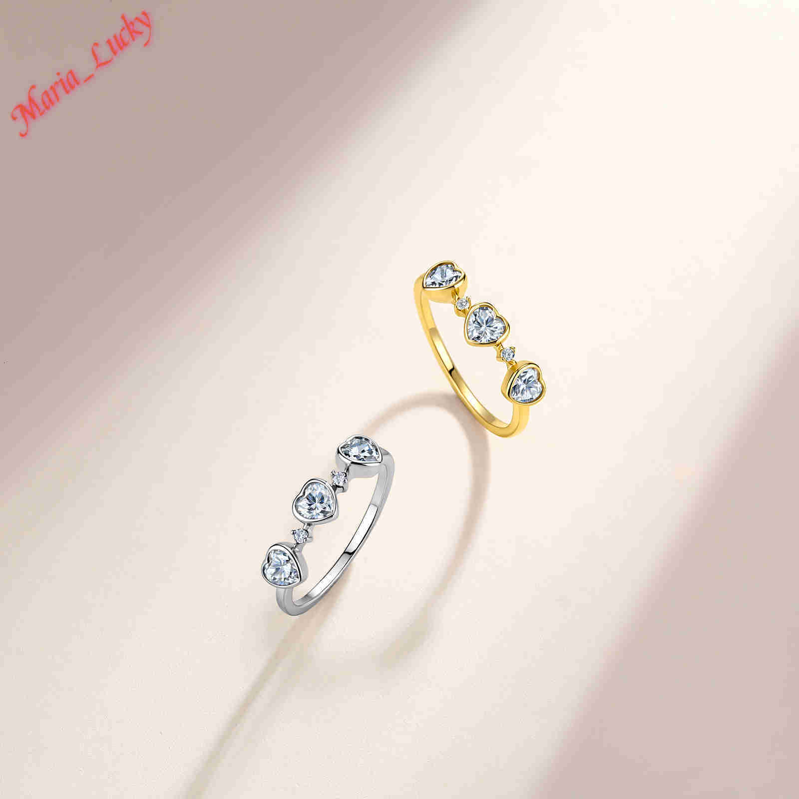 Gold Silver Plated Triple Heart Bezel Set 0.9CTW Stackable Moissanite Ring S925 Silver Hypoallergenic Sparkling Love Fine Jewelry For Women Valentin