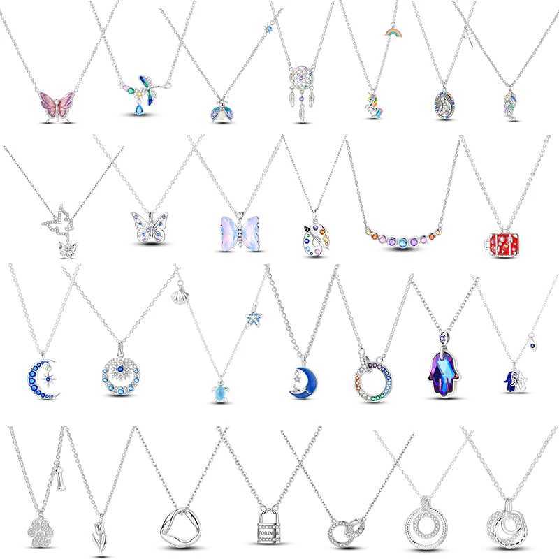 Lucky Unicorn Necklace 925 Sterling Silver Original Butterfly Firefly Bear Paw Print Zircon Chain Link For Women Heart Jewelry Q260623