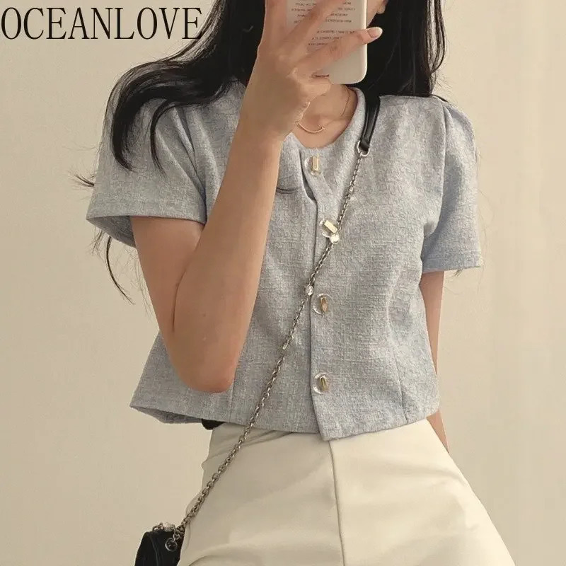 OCEANLOVE Short Blazer for Women Solid Spring Summer Korean Chic Sweet Chaqueta Mujer Ins Fashion Elegant 260625