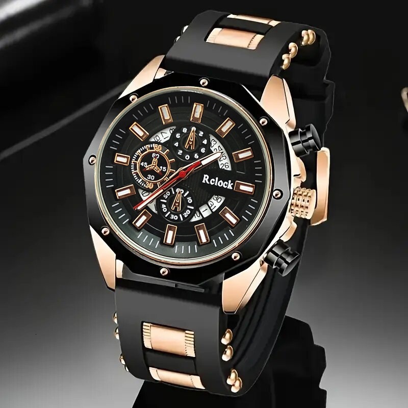 2026 Reloj de cuarzo con calendario y correa de silicona popular Temu transfronterizo, reloj de pulsera analógico deportivo para hombre de gran vent