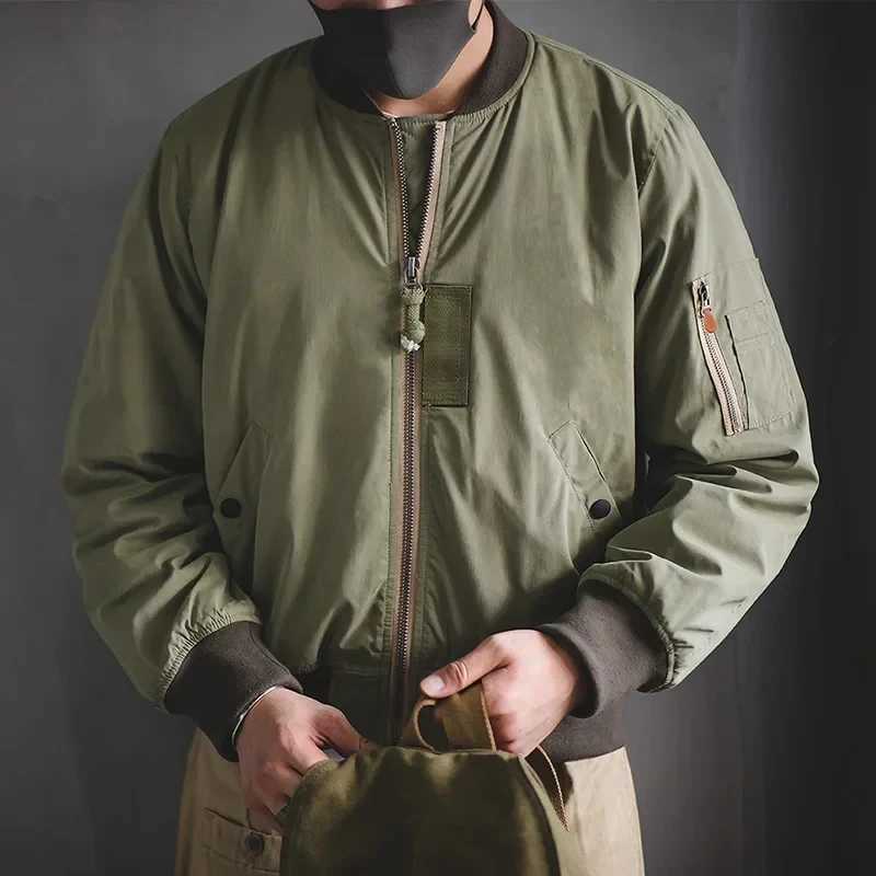 Maden Retro MA1 Bomber Jacket Thickened Splicing Baseball Flight Coat with Inner Pocket for Mens Winter Cotton Padded Jacket Q260623