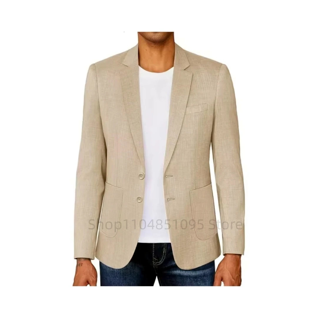 Casual BeigeBlue Linen Mens Suit Jackets Thin Male Dress Blazer Two Buttons Jacket Handsome Gentleman Summer Suits Coat Tops 260618