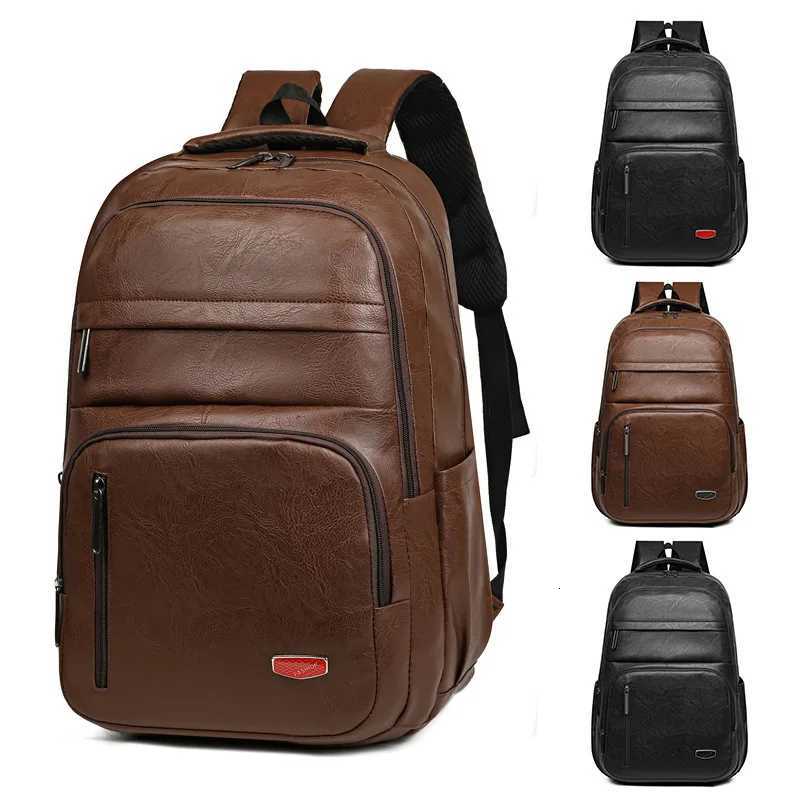 Excellent Quality New PU Soft Leather Backpack Large Capacity Mens Casual Student School Bag Business Wear-ResistantT260623