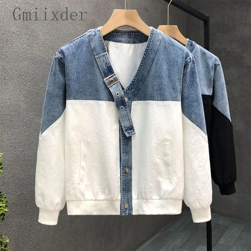 2025 Mens Handsome Contrast Color Denim Clothes Male Spring Autumn Fashion High Street Tops Loose Temperament Jackets Chic 260623banjia