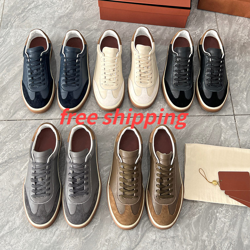 26S High Quality Designer Tennis Walk Sneakers Men Women Two Tone Leather Retro German Trainers Flat Casual Shoes Lace Up Daily Footwear Free Shippi