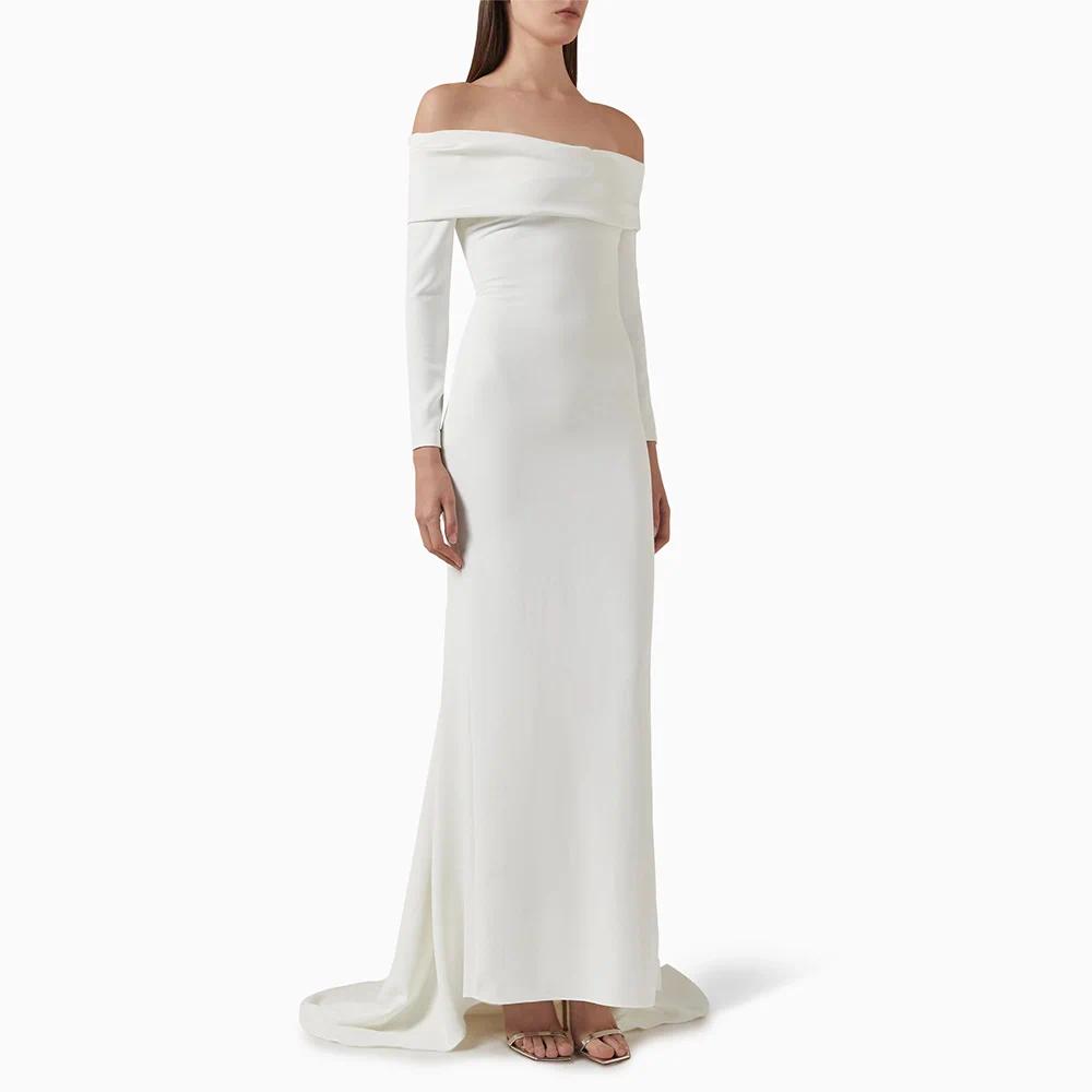 Elegant Evening Dresses Off Shoulder Long Sleeves Mermaid Night Gowns for Women 2026 Trumpet Simple Formal Wear Dress Robe De Soiree