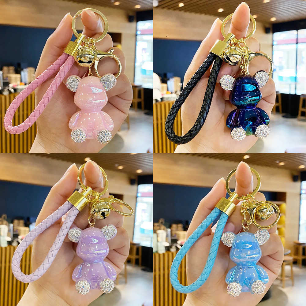 Encrusted High End Teddy Diamond Bear Anti Lost Car Keychain Exquisite and Cute Mens and Womens Keychains Cartoon Doll Gift H260623