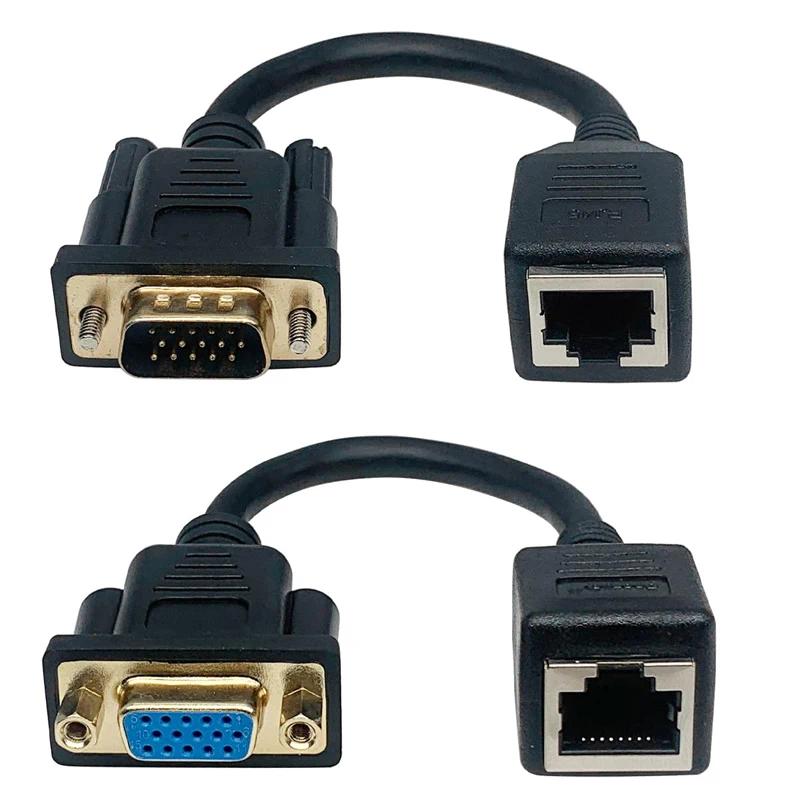 RJ45 femelle vers VGA 15 broches Cat5/6 câble adaptateur réseau d'extension pour vidéo multimédia