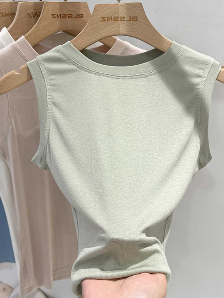 Neck Cotton Tops AOSSVIAO 2026 Summer Basic Shirts White Black Casual Sport Vest Off Shoulder Green Womens Tank Top M260623