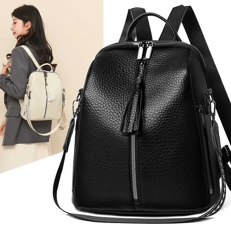 New Fashion Womens Large Capacity PU Leather Backpack Waterproof Travel Laptop Bag with Zipper Pockets Stylish Casual DaypackT260623