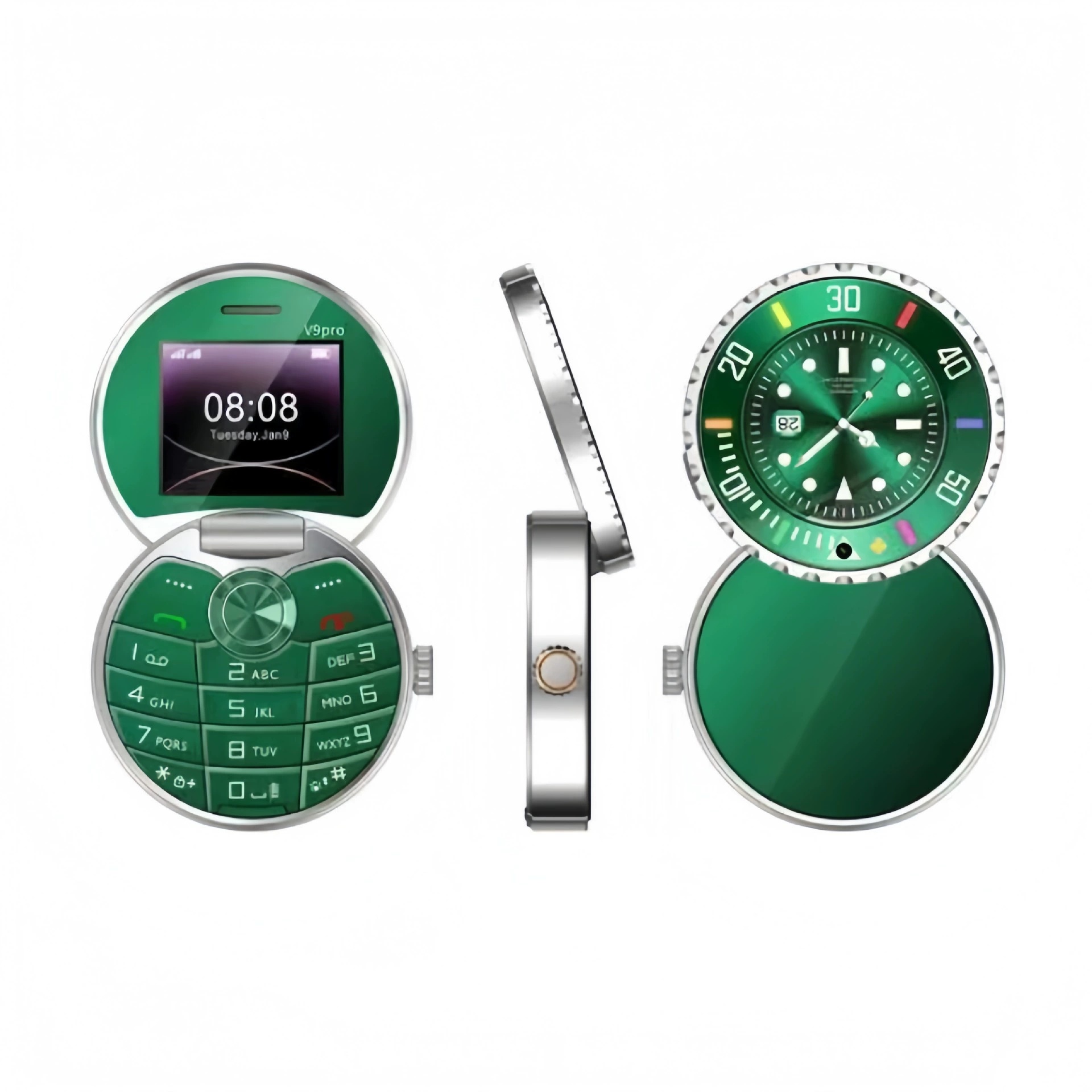 Luxury Mini Flip Circular Screen mobile cell phone Novelty Dual sim Card Watch Shape BT Dial Blacklist FM Radio Small Foldable Kids Cartoon Button C