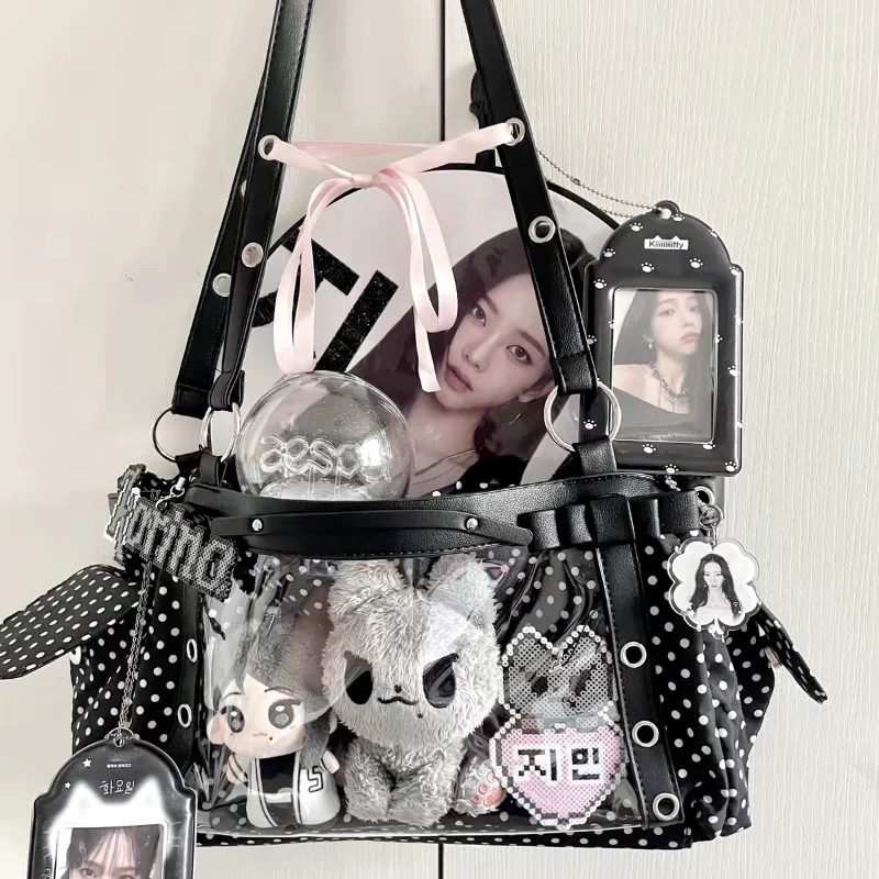 Japanese Polka Dot Sweet Handbag Y2k Style Cute Lolita Shoulder Bag With Transparent Window Large Capacity Crossbody Bag 260623