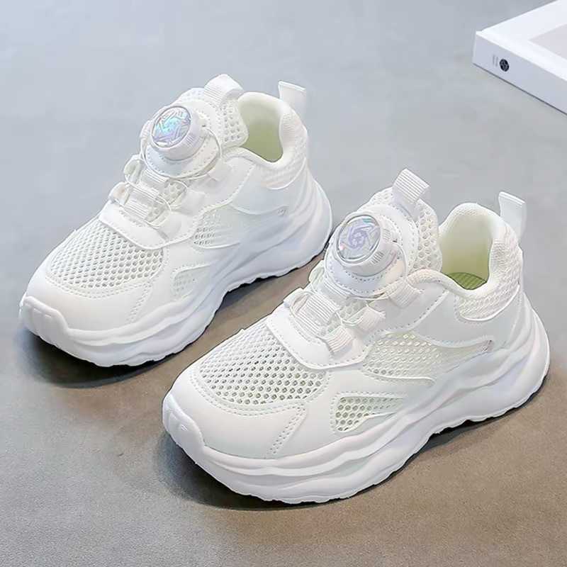 white Childrens sneakers 2026 new spring model breathable mesh sports shoes for boys white dad shoes for girls S260623