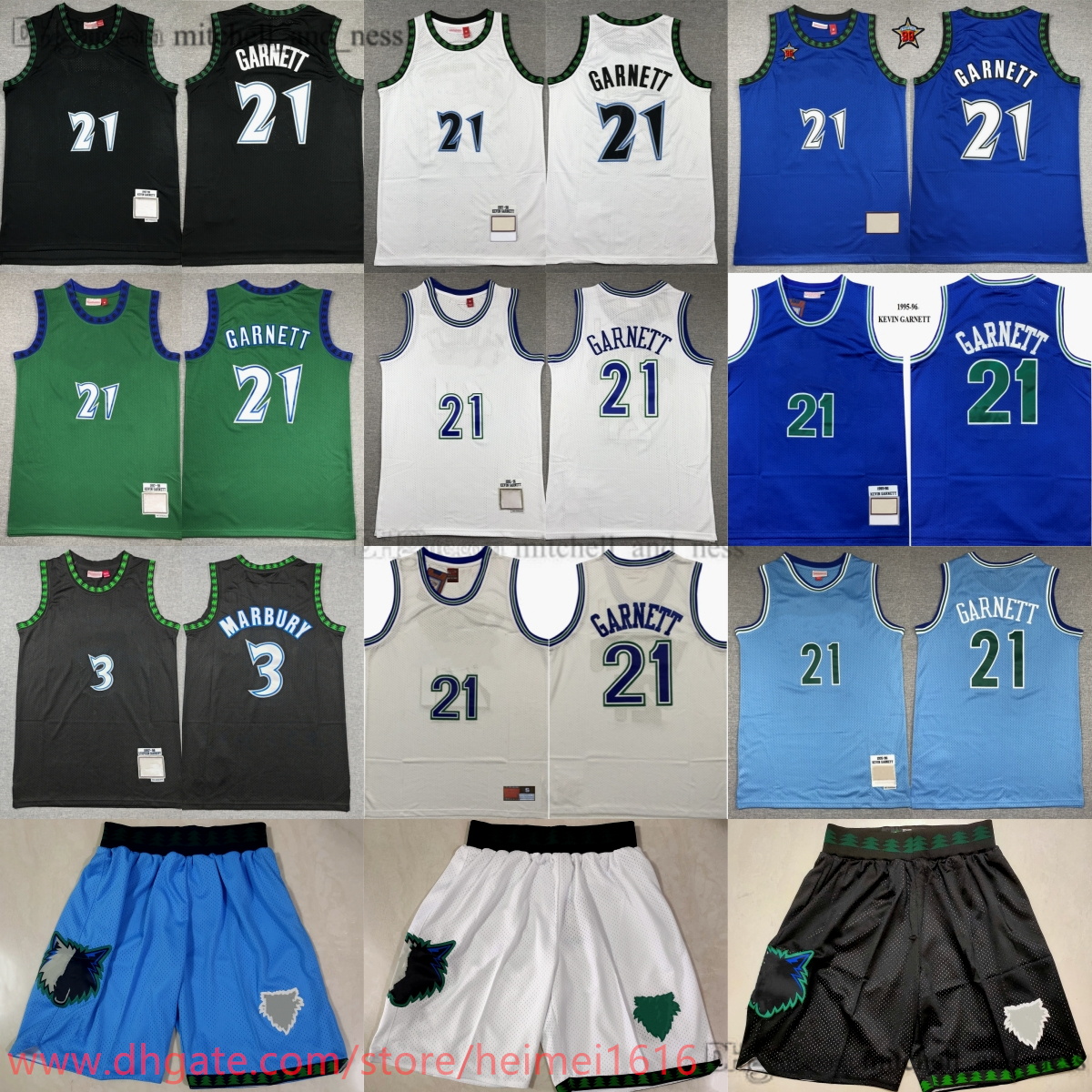 MitchellandNess 1997-98 Classic Retro Mesh Basketball 21 Kevin Garnett Jersey Vintage Black Stitched 3 Stephon Marbury Jerseys Breathable Sport Shir