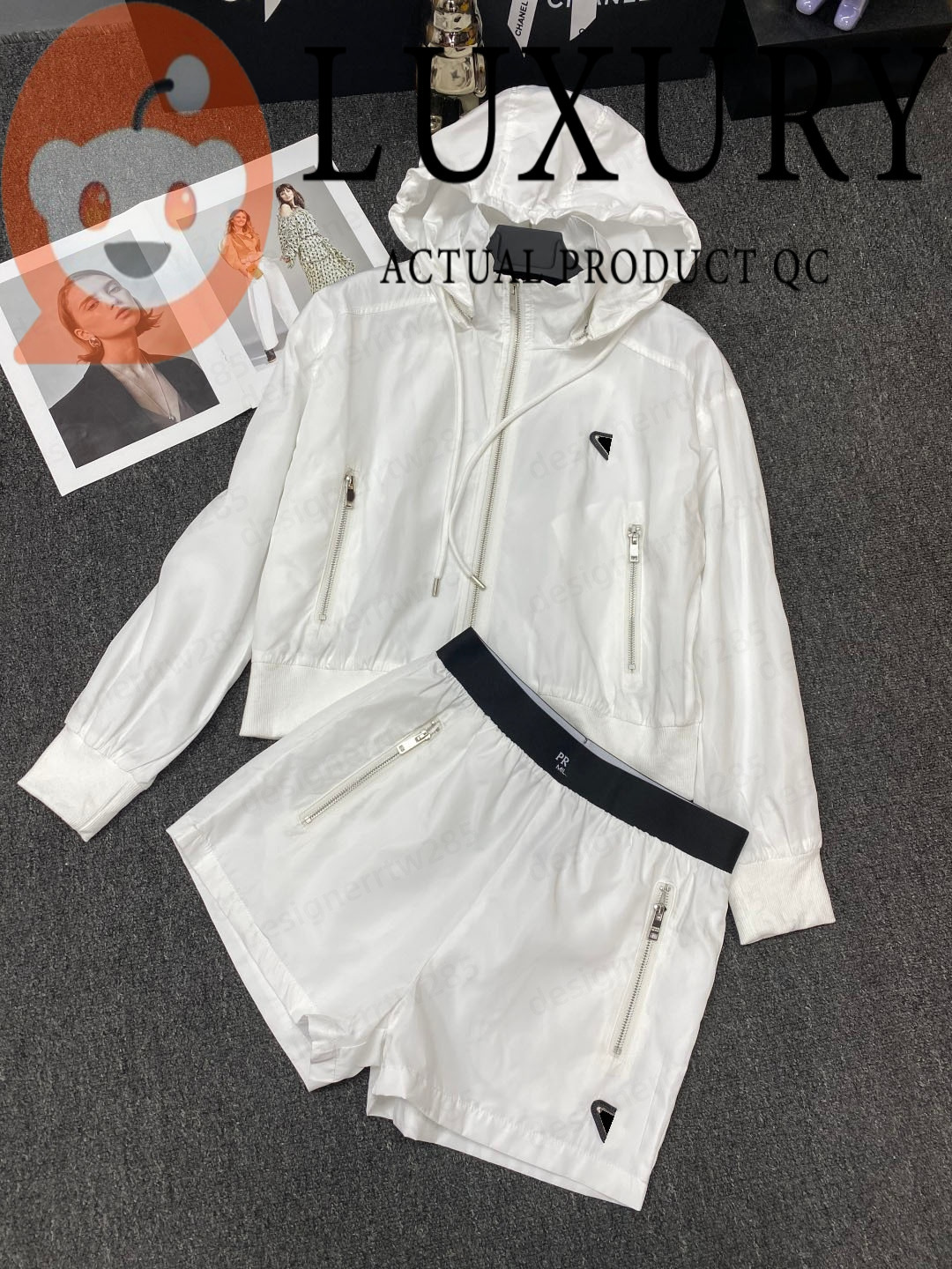 Quiet Luxury White Tracksuit Half Zipper Hoodies Triangle Patch Shorts Co-ord Outfits High Street Tennis Golf Activewear 2 Piece Sweatshirts Sets-image-1111822720