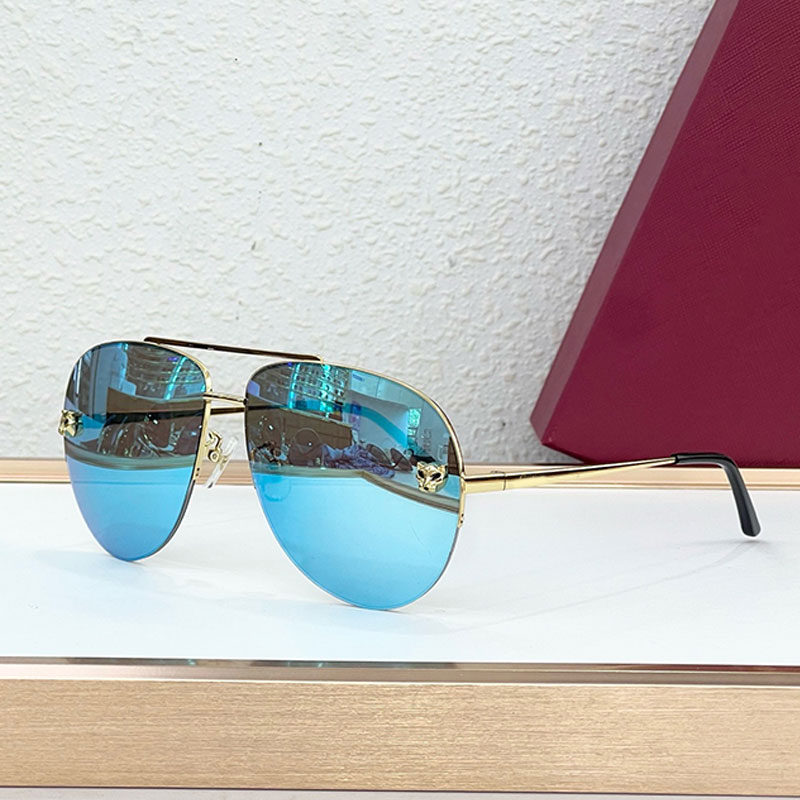 Summer Beach Classic Driving PANTHERE DE SUNGLASSES CT0065 Mens Fashion Double Bridge Metal Glasses Womens Designer Oval Glasses Blue Smooth Lens UV