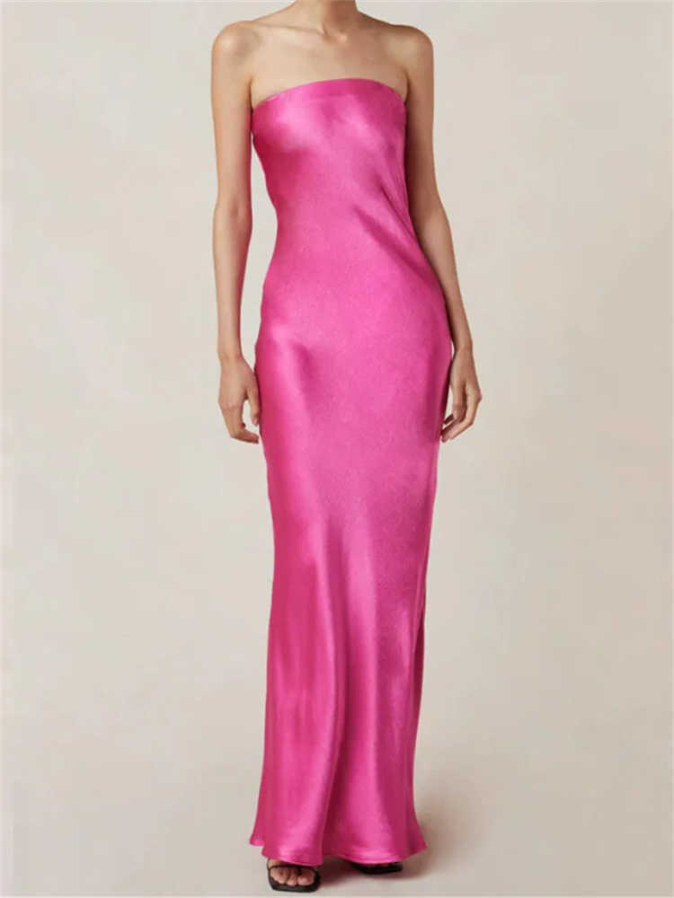 Women Evening Party Long Dress Backless Cut Out Strapless Straight Dress Summer Sexy Elegant Dresses L26