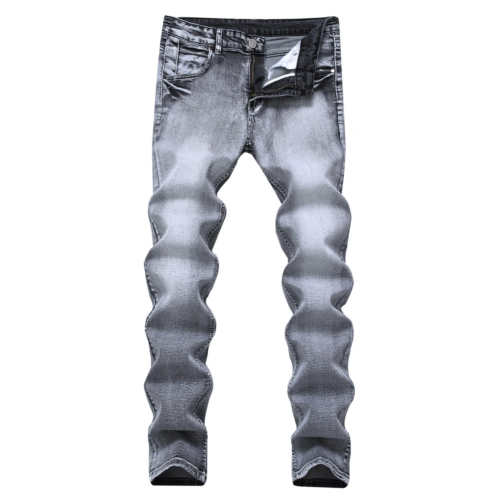 2026 SpringSummer Fashion Casual Light Gray Elastic Cotton Jeans SlimFitting Mens Denim Pants 260618