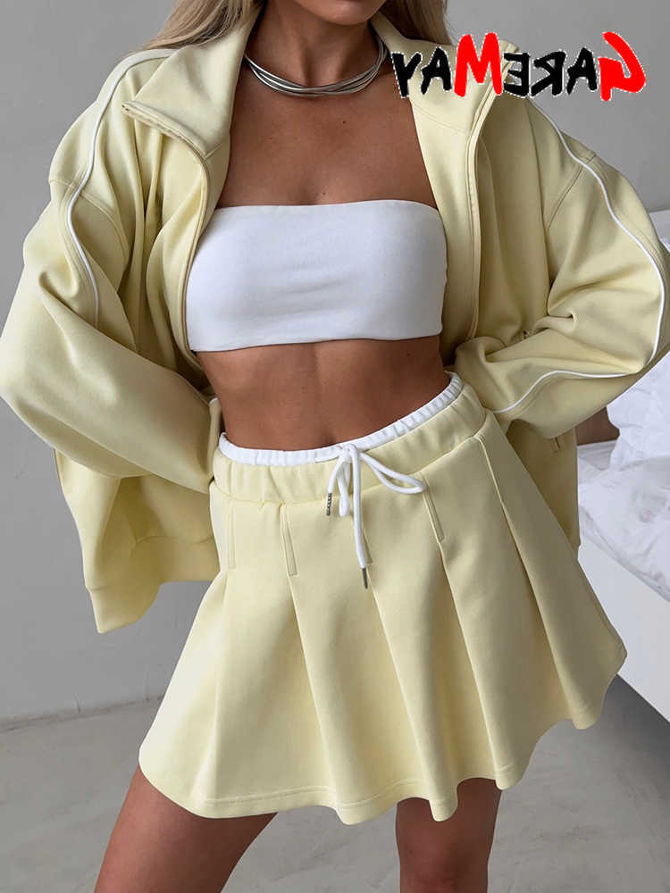 Spring Summer Womens Tracksuit with A Skirt Classic Pink Elegant Top and Skirt Set Oversize Yellow Two-piece Set for Women L26