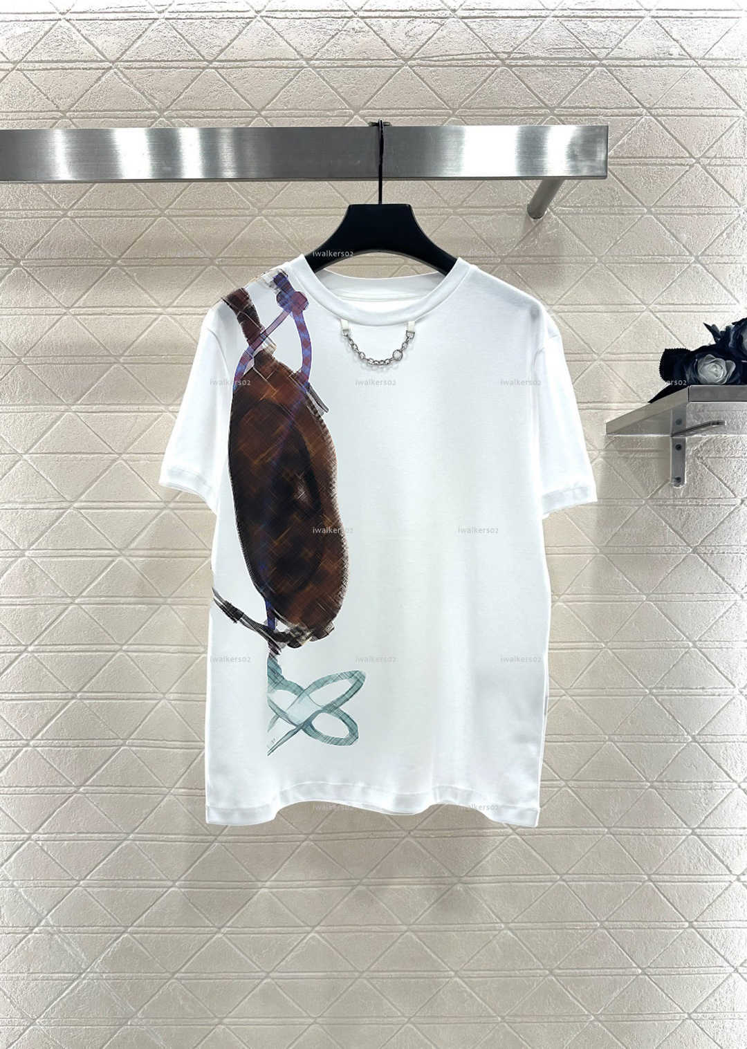 Top clásico con cuello redondo para mujer, camiseta de manga corta con estampado de hojas y logotipo de ropa de diseñador de manga corta para mujer
