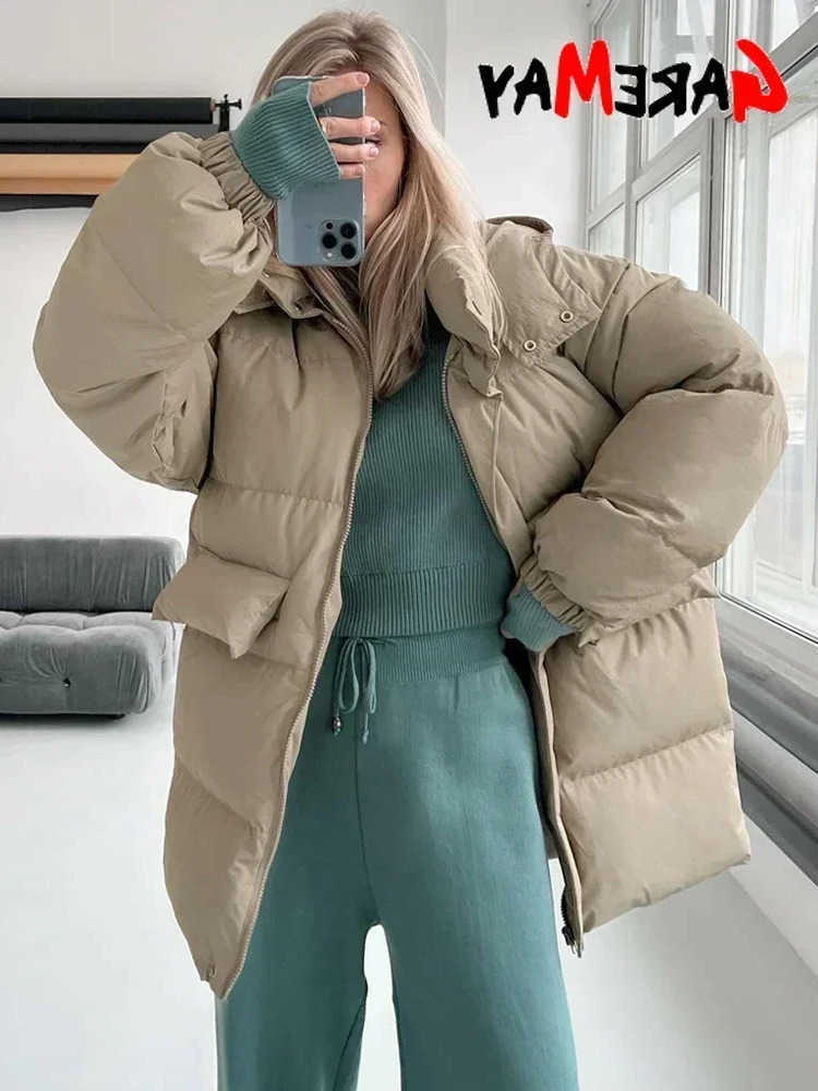 Womens Winter Parka 2025 Warm Jacket Blue Vintage Padded Thick Oversize Black Cotton Winter Quilted Coat with Hood for Women L26