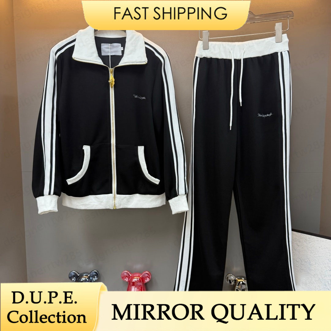 Designer Tracksuit Pants Set Black White Two Piece Outfits Women Side Stripe Jacket Casual Full Zip Coat Jogger Wide Leg Sweatsuit Sets-image-1111812221
