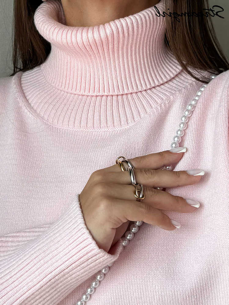 Winter Pink Turtleneck Sweaters Women Oversized Autumn Warm Womens Jumper Loose Basic White Turtleneck For Women Pullovers L26