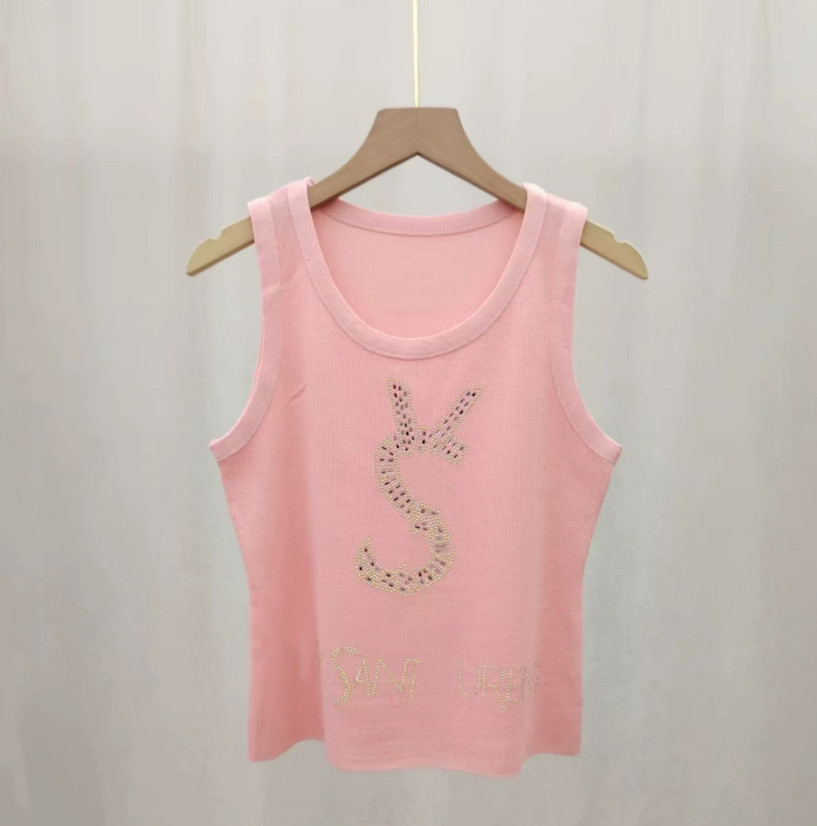 2026 Designer Womens Tank Tops - Sleeveless Knitted Crop Camisole Tees for Summer Casual Wear Bralette Retro with embroidered rhinestones and no sle
