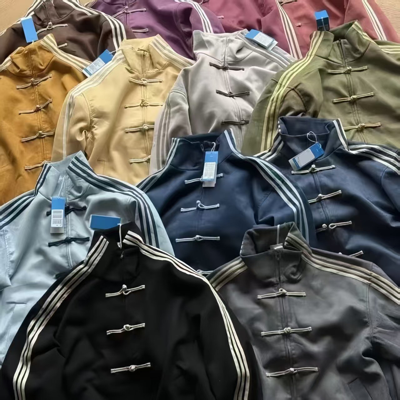 Chinese Jacket High-quality jacket with vintage-style Sweater striped fabric strap, fixed dyeing button, and limited-edition horse-year design Outer