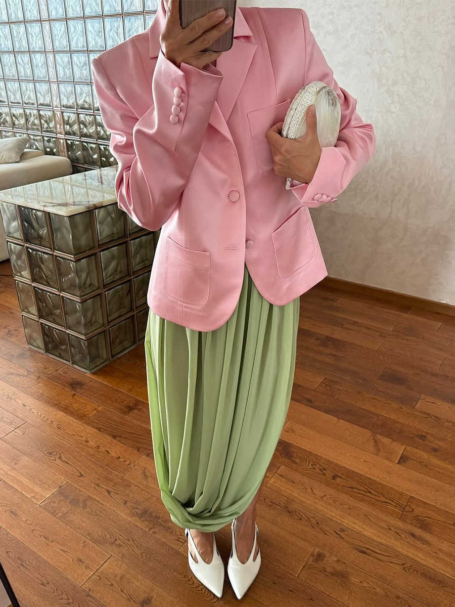 Bornladies Womens Spring Summer New Elegant Street Style Skirt Fashion Loose Ruched Draped Split Maxi Skirt L26