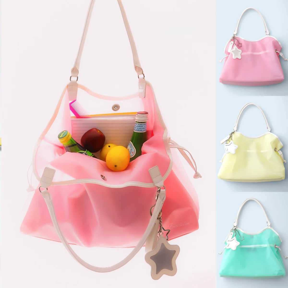 Korean Style Large Capacity Jelly Tote Bag Waterproof Summer Vai Handbag Shoulder Bag Fi Element Splicing PU Leather X260623