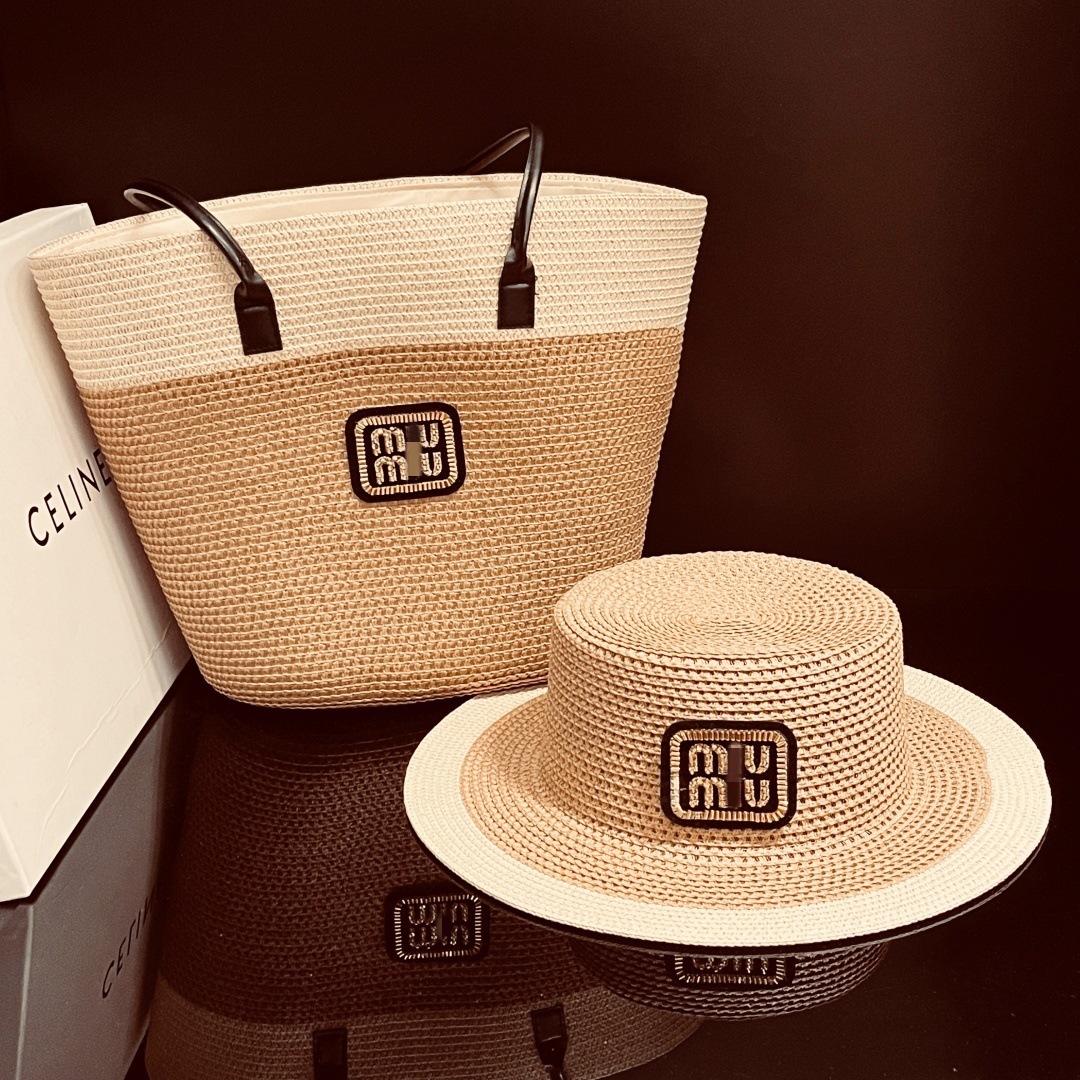 Luxury retro hollow fashion woven tote bag for women's summer vacation beach bag, large capacity bag+hat set