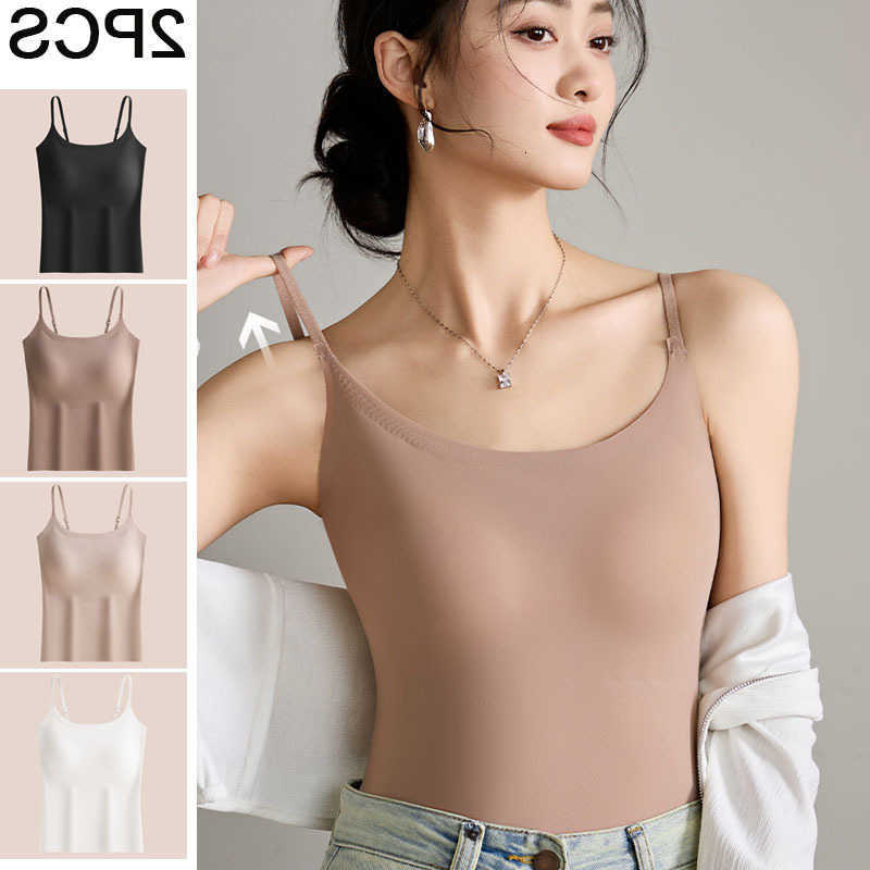 Top 2PCS Seamless Spaghetti Camisole with Build-in Bra Womens Thin Fixed Cup Breathable Beautiful Back Sling Underwear M260623