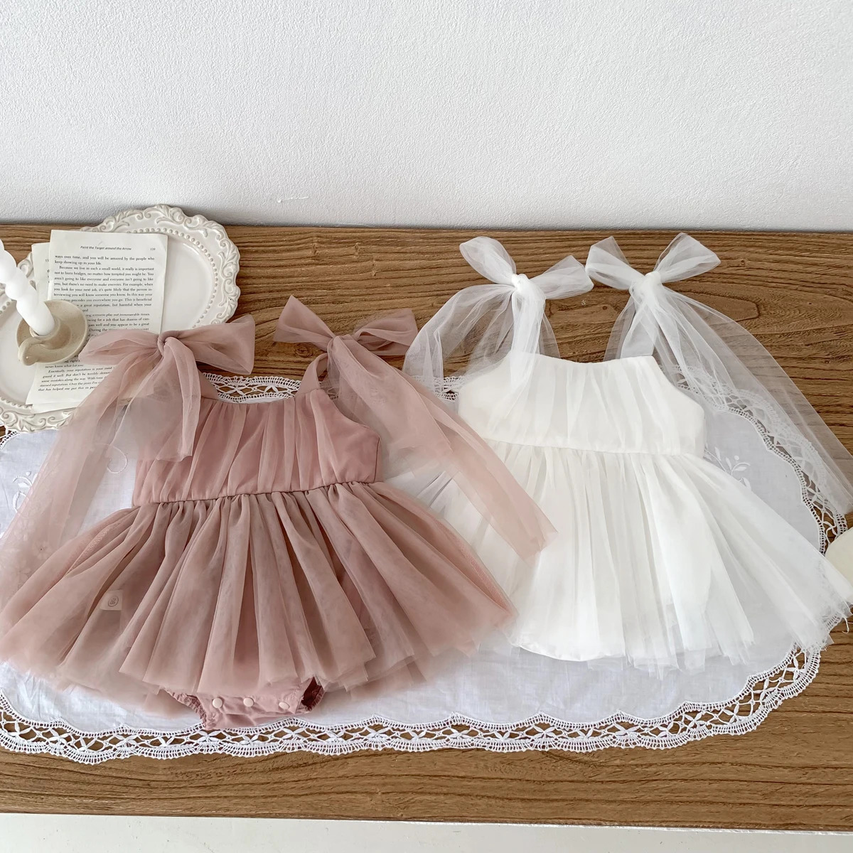 Summer Baby Romper Set Lace Polka Dots Toddler Princess Dress Infant Girls Bodysuit Baby Onesies 0-24 Months 260623