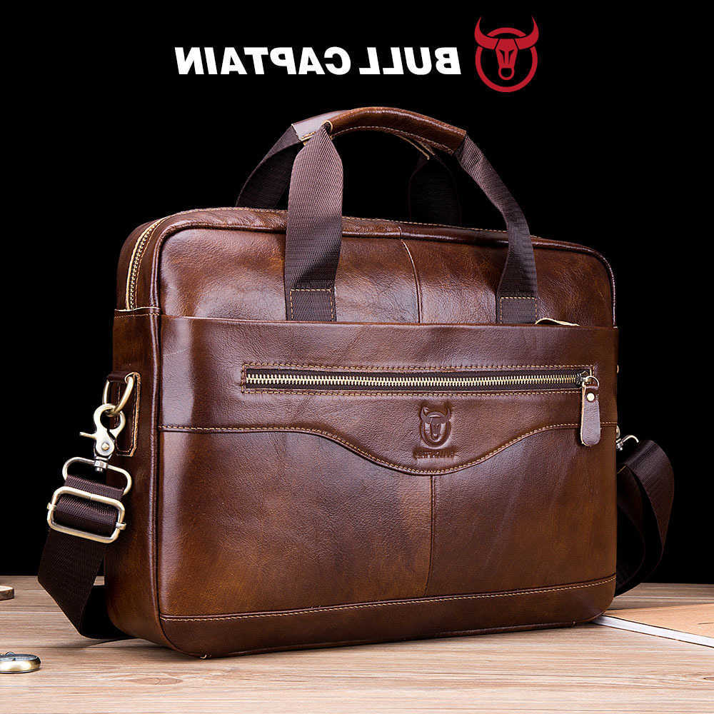 Bags BULLCAPTAIN Briefcase Shoulder Messenger Mens Genuine Leather 14-inch Laptop Bags Mens Briefcase Office Business Handbag H260623