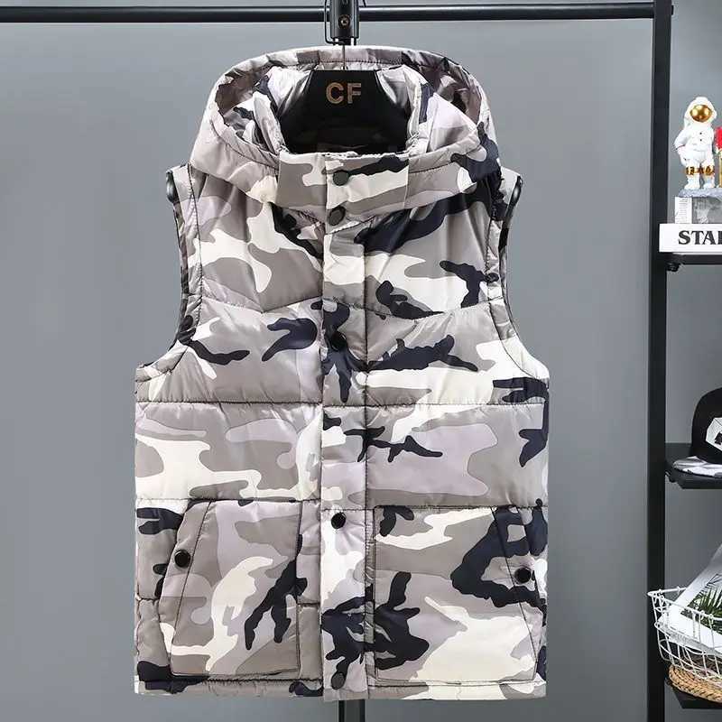 Korean Design Mens Winter Camouflage Down Vest Thickened Couple Coat for Outdoor Activities Teens dents Q260623