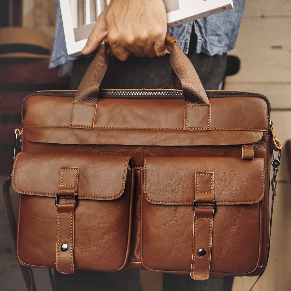 Brown Black A4 Genuine Nesitu Leather 14 Laptop Executive Office Men Briefcase Portfolio Business Messenger Bag M6391 H260623