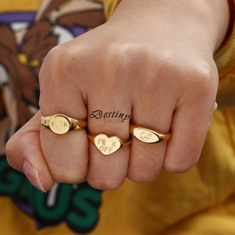 Letter Kpop Off Rings Jewelry Tarnish Free Stainless Steel 18K Gold Plated Heart Ring For Women 260618