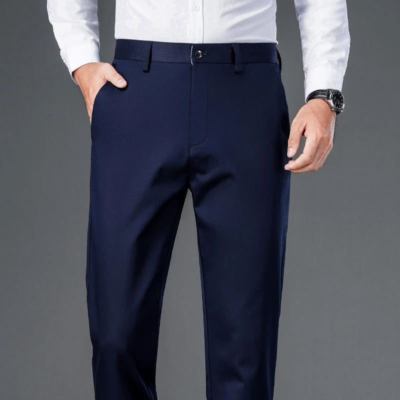 Mens lightweight business casual pants with micro elasticitymens quick drying straight leg office black deep bluepant 260623