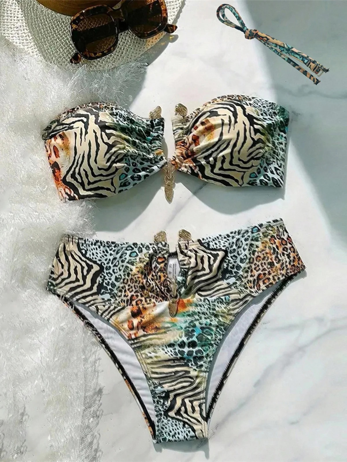 S - XL Bather Bathing Suit Swim Sexy Leopard Printed Bandeau Bikini Female Swimsuit Women Swimwear Two-pieces Bikini set V7541 260623