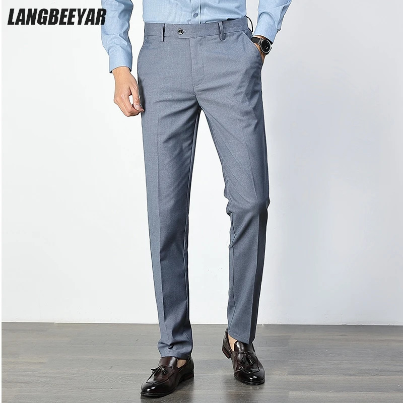 Top Grade Wrinkle Free Fashion Suit Pant Office Trousers For Men Dress Pants Straight Business Mens Clothing 260618