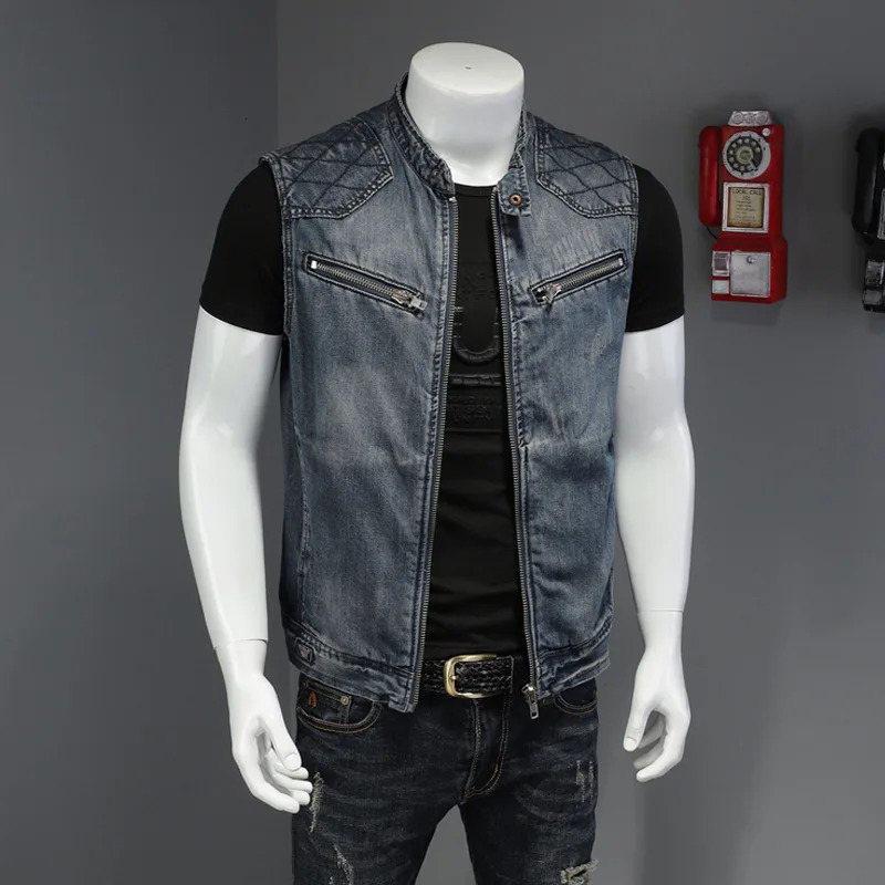 2026 Mens Denim Vests Vintage Fashion n Retor Sleeveless Jackets Men Streetwear Ripped Hole Punk Jean Waistcoats Coat 260623banjia