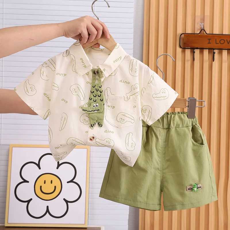 New Summer Baby Boys Cartoon Crocodile Clothing Suit Children Tie T-Shirt Shorts Set Kids 2Pcs/Toddler Fashion Tracksuit1-5Years X260623