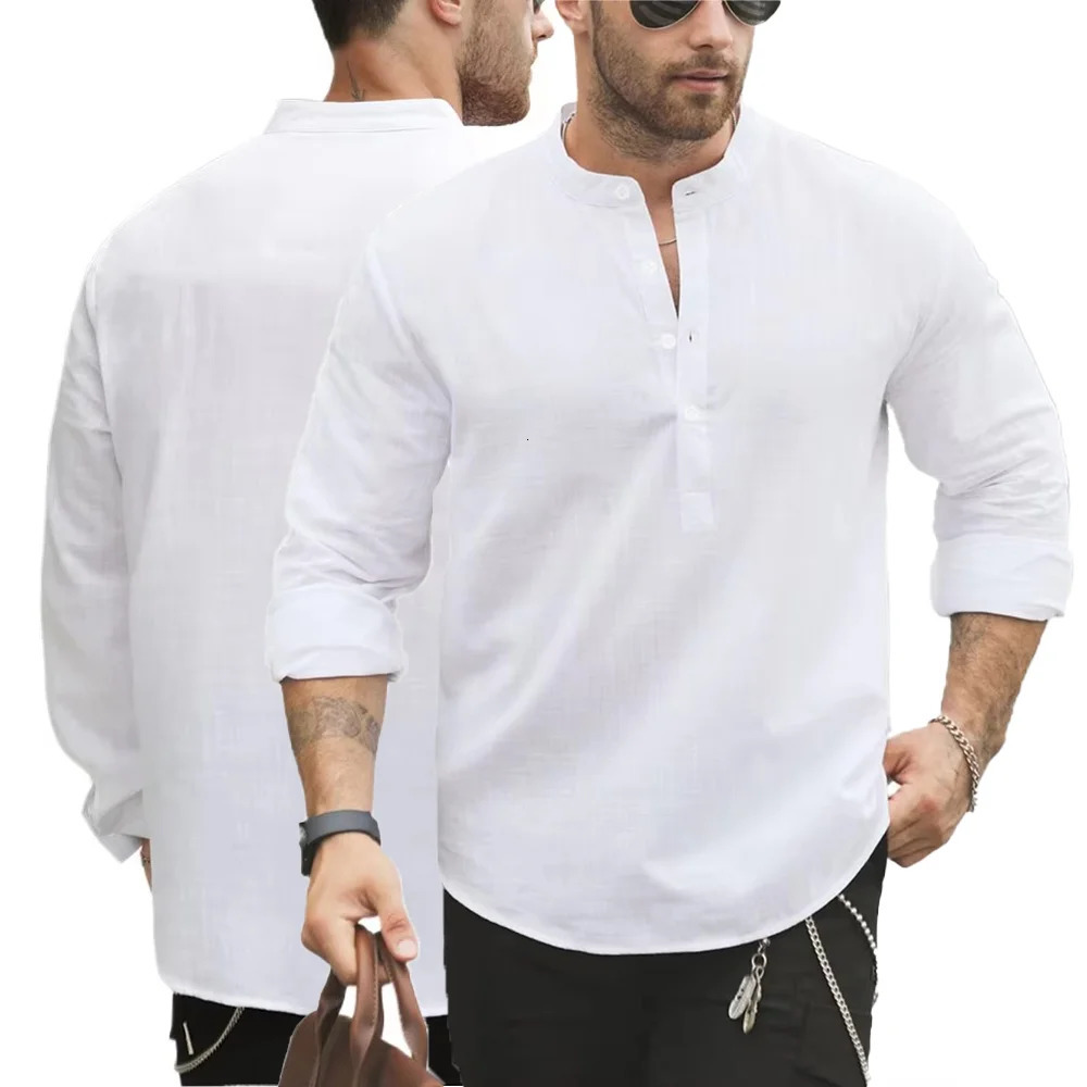 Mens Spring Summer Hundred Solid Colours Casual Simple Tops Breathable Cotton Linen Button Down 260616