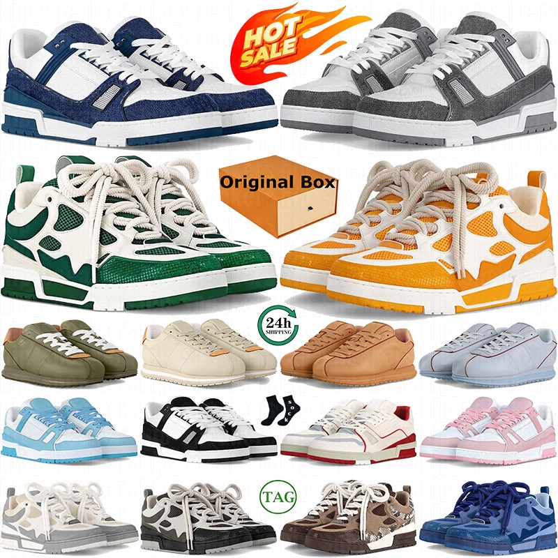 With Box mens womens designer shoes louis vuitons shoes lvs trainers lvs skate sneakers casual sneakers Monogram Denim White Blue Marine White Si-image-879668018
