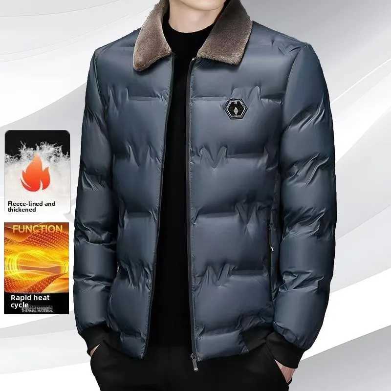 New down cotton-padded winter clothes thickened hair lapel middle-aged warm cotton-padded jacket casual jacket mens jacket Q260623