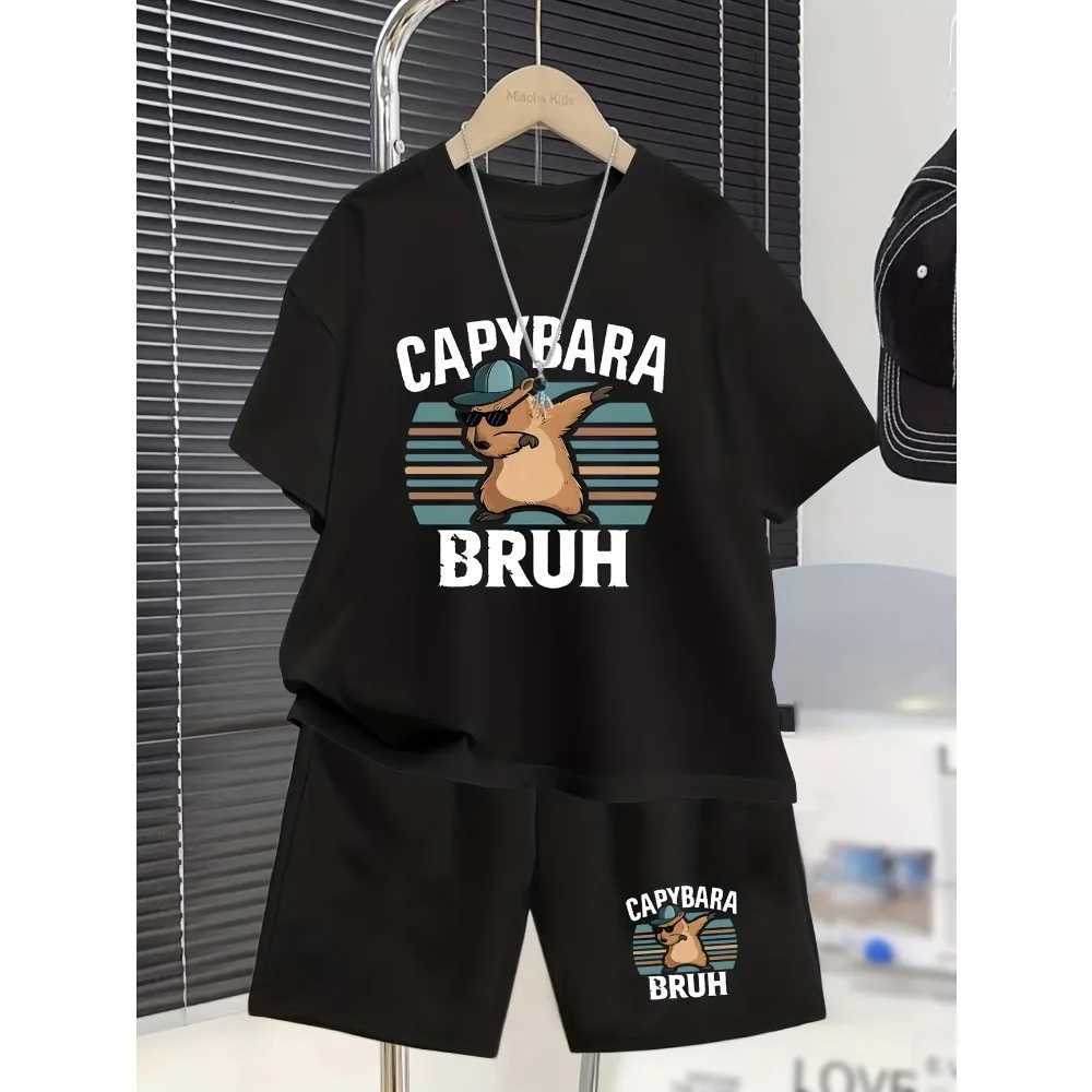 Summer Kungfu Capybara Print Kids T-shirt Shorts Pant Set Cotton Fashion Childrens Clothes Tee Casual Boy Girl Short Sleeve Set X260623